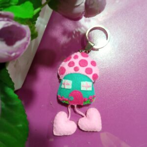 mushroom house keychain