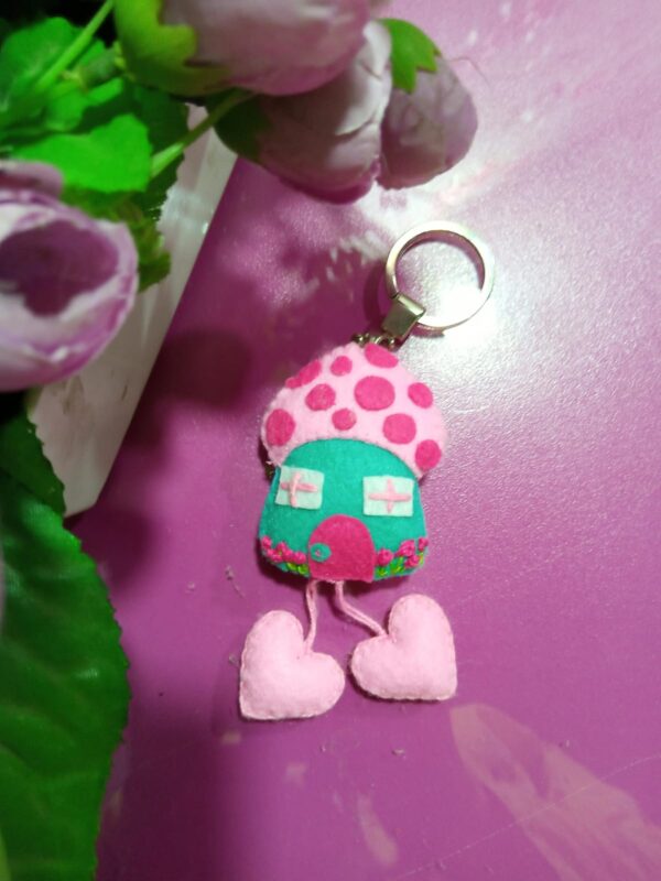 mushroom house keychain